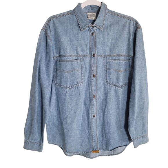 Vintage 90's Jordache Denim Button Up Pocket Shirt Women's Size Medium Blue Y2K - Picture 1 of 10